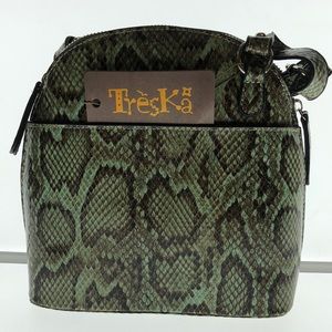 Treska Green Snake Skin Print Shoulder Bag With Strap